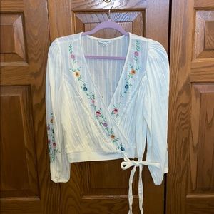 American Eagle floral wrap blouse